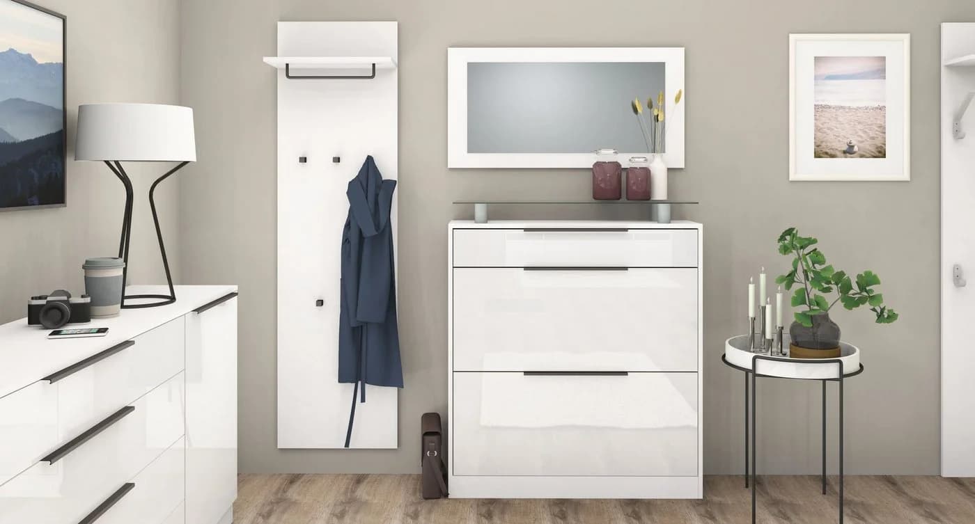 Garderoben-Set BORCHARDT MÖBEL Tom Weiß mit Spiegel und Schuhschrank - Bild 5