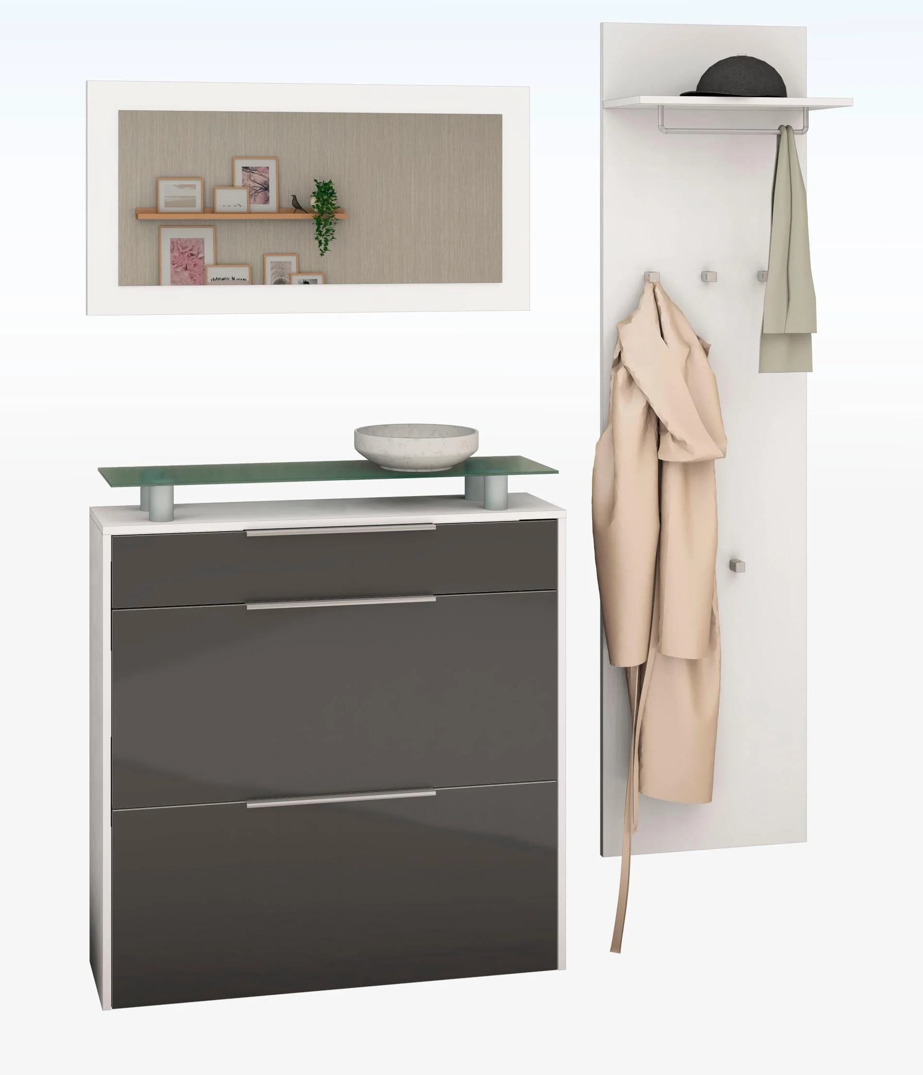 Garderoben-Set Oliva 3-tlg. Weiß/Graphit HG mit Schuhschrank - Bild 5