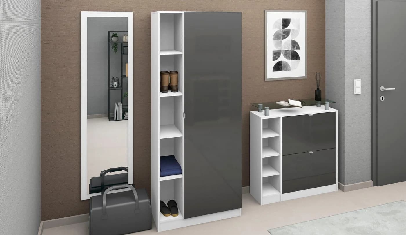 Garderobenschrank Dolly Weiß/Graphit Modern