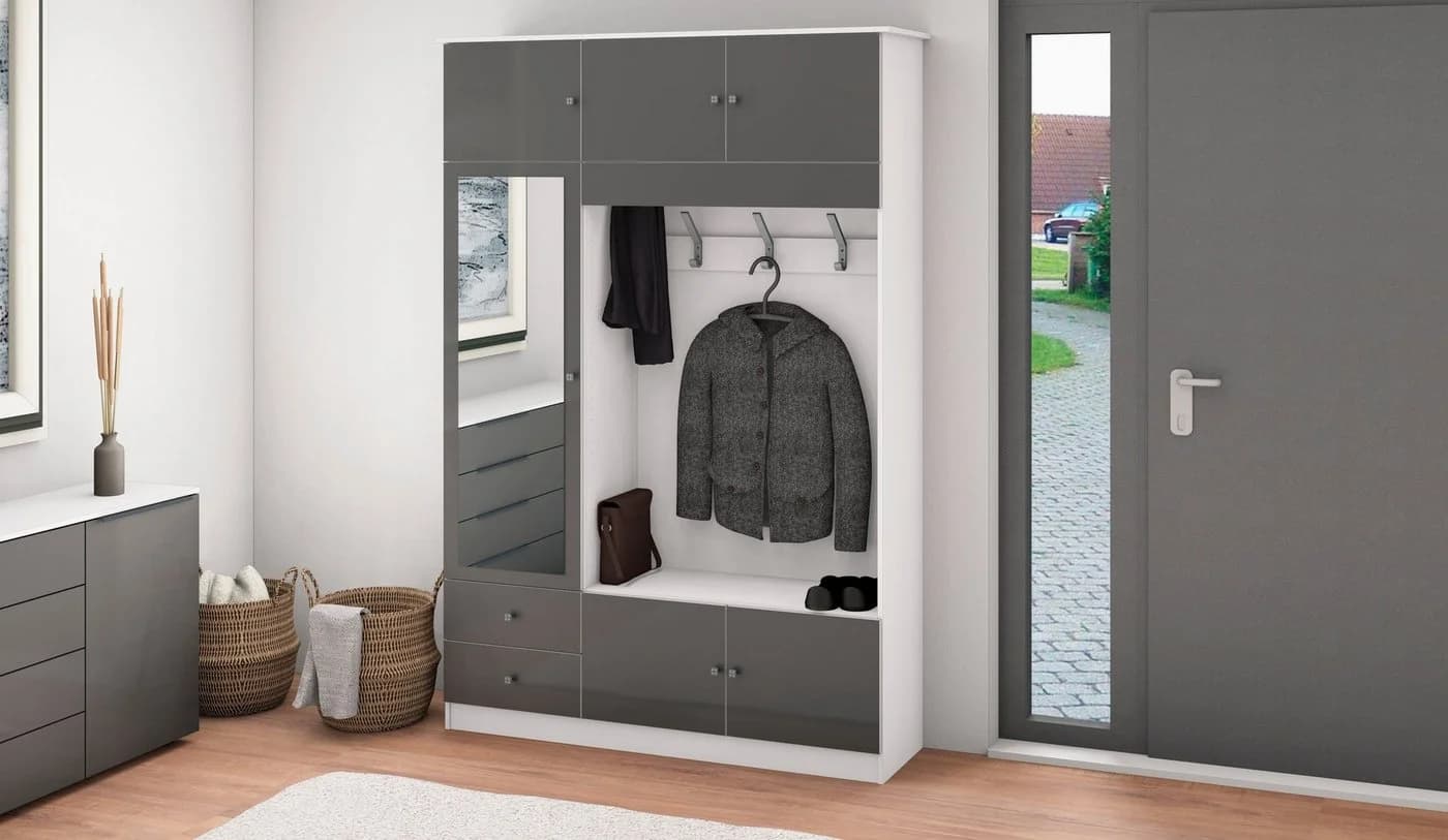Borchardt Möbel Garderobenschrank Kompakta Weiß Graphit Hochglanz