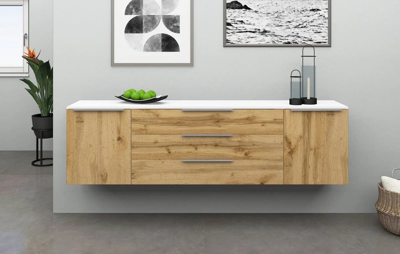 BORCHARDT MÖBEL Sideboard Oliva Weiß/Wotan Eiche 200cm
