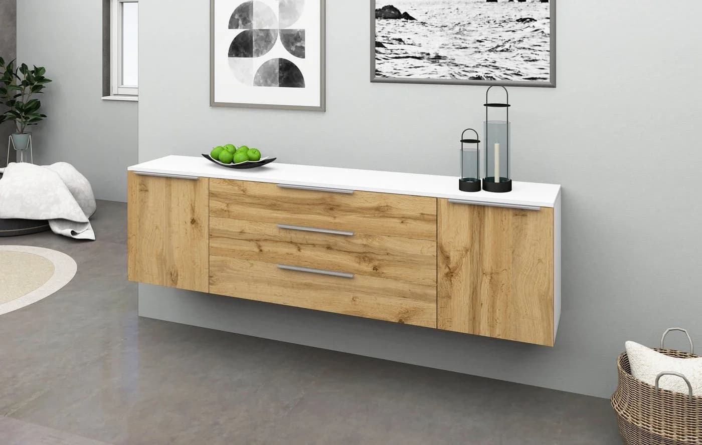 BORCHARDT MÖBEL Sideboard Oliva Weiß/Wotan Eiche 200cm - Bild 4