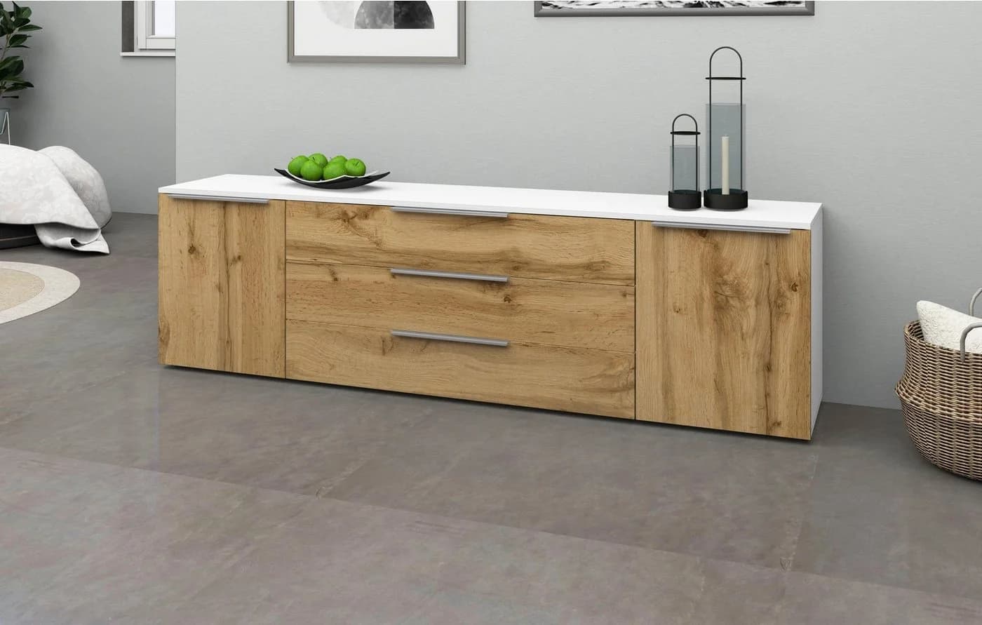 BORCHARDT MÖBEL Sideboard Oliva Weiß/Wotan Eiche 200cm - Bild 5