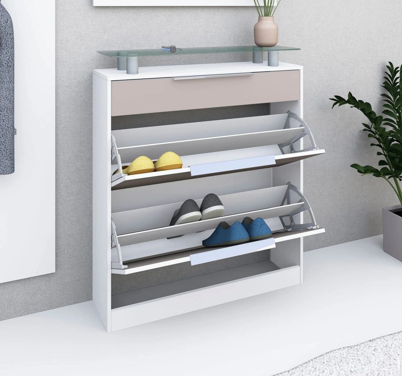 BORCHARDT MÖBEL Schuhschrank Oliva Weiß Matt Eichefarben - Bild 3