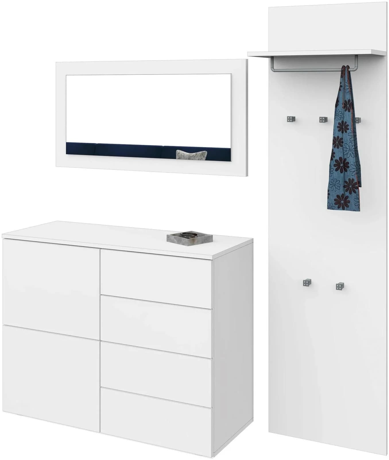 Garderoben-Set Borchardt Möbel Weiß mit Kommode und Spiegel