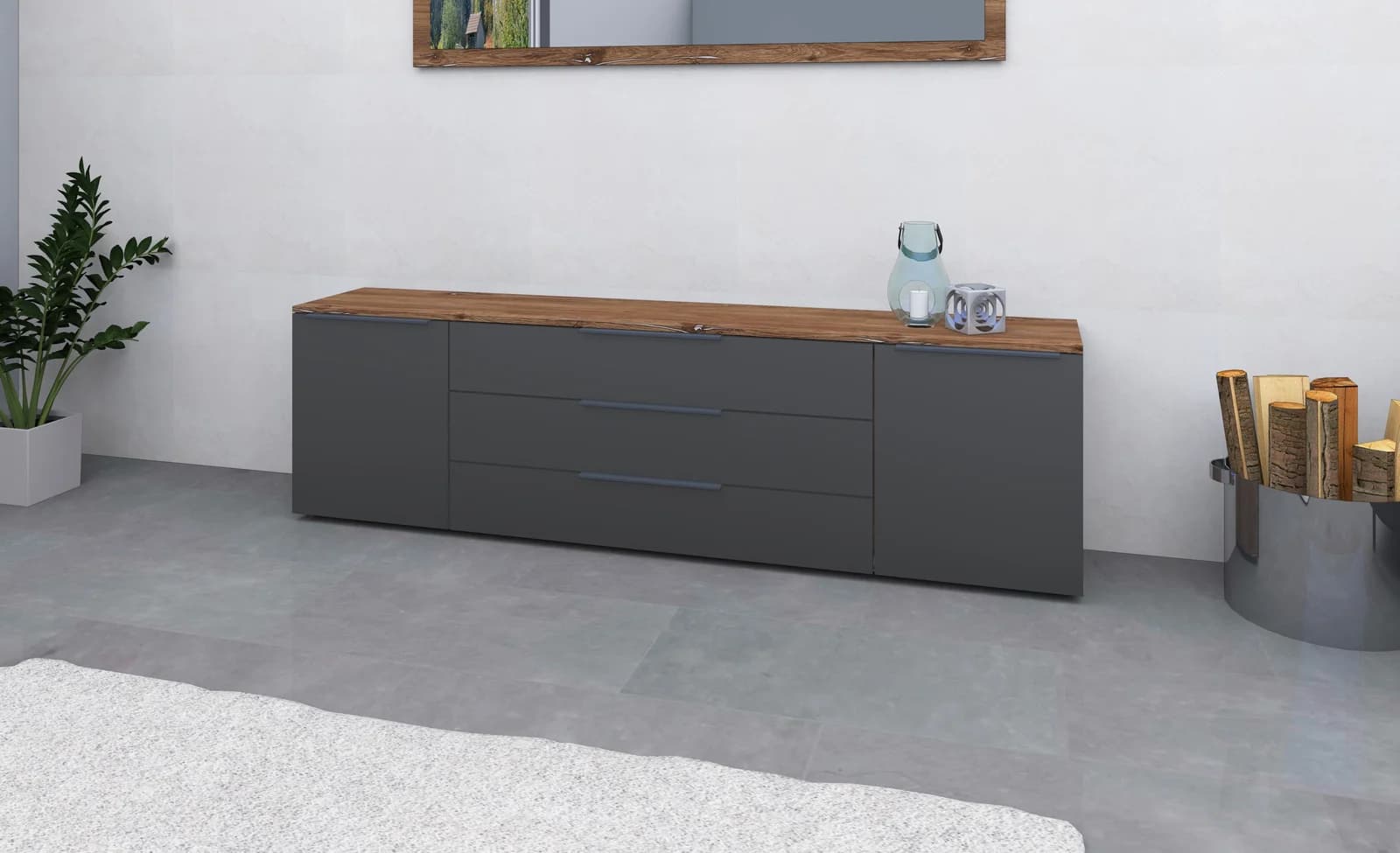 BORCHARDT MÖBEL Sideboard Tom Grau Vintage Eiche 200cm
