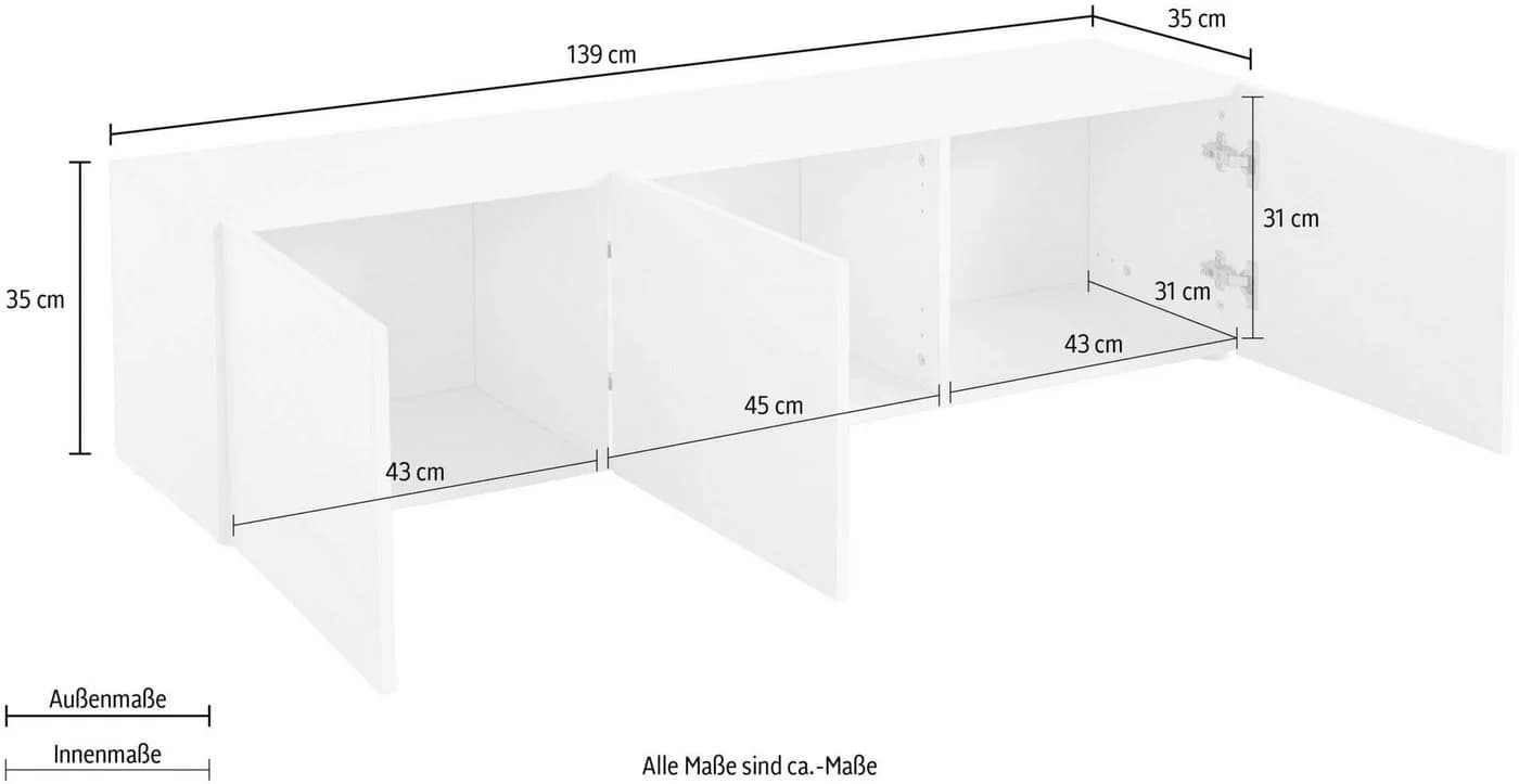 borchardt Möbel Lowboard Sophia TV-Schrank 3 Türen Salbei Modern - Bild 5