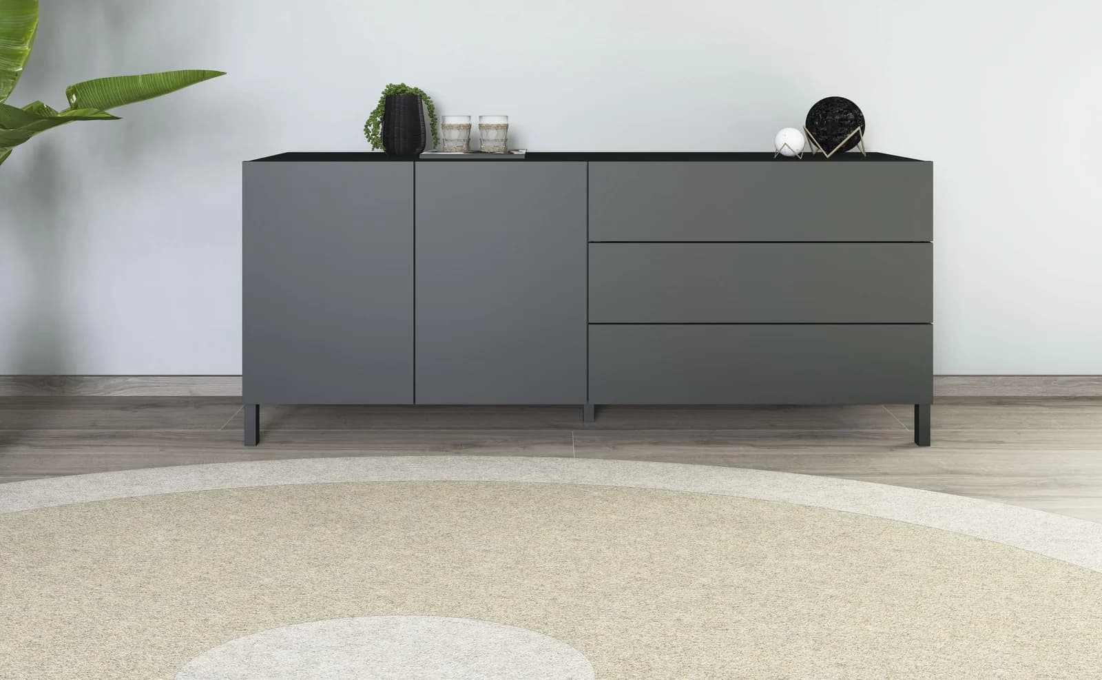 borchardt Möbel Sideboard Metallfüße Grifflose Optik Schwarz