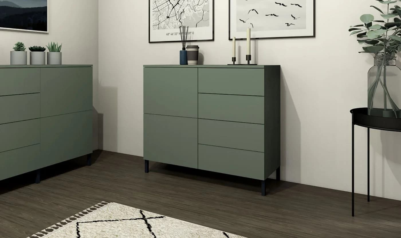 Kommode Haama von BORCHARDT MÖBEL Modern Grifflos Metallfüße Salbei - Bild 5
