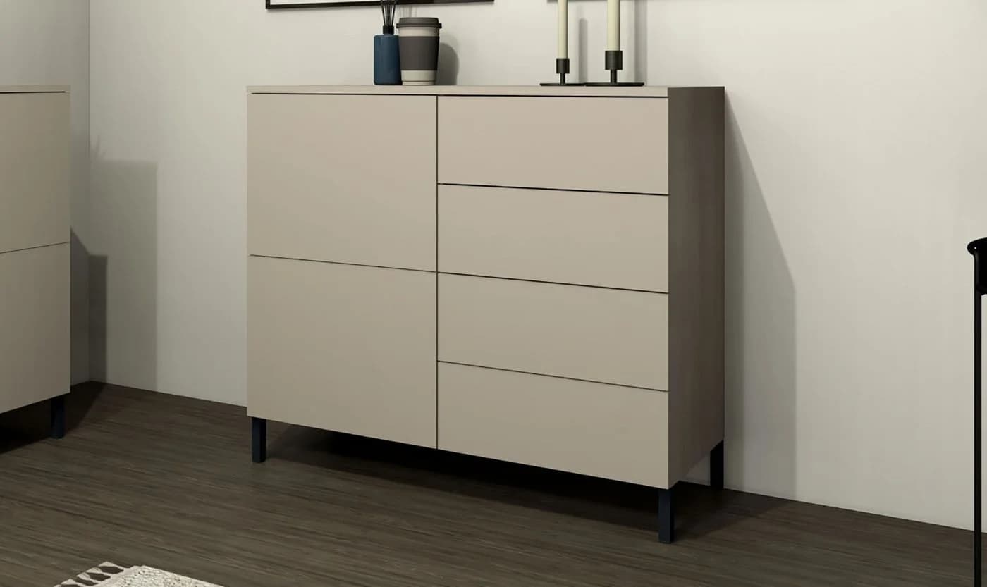 Kommode Haama Modern Grifflos Metallfüße 2 Türen Kaschmir