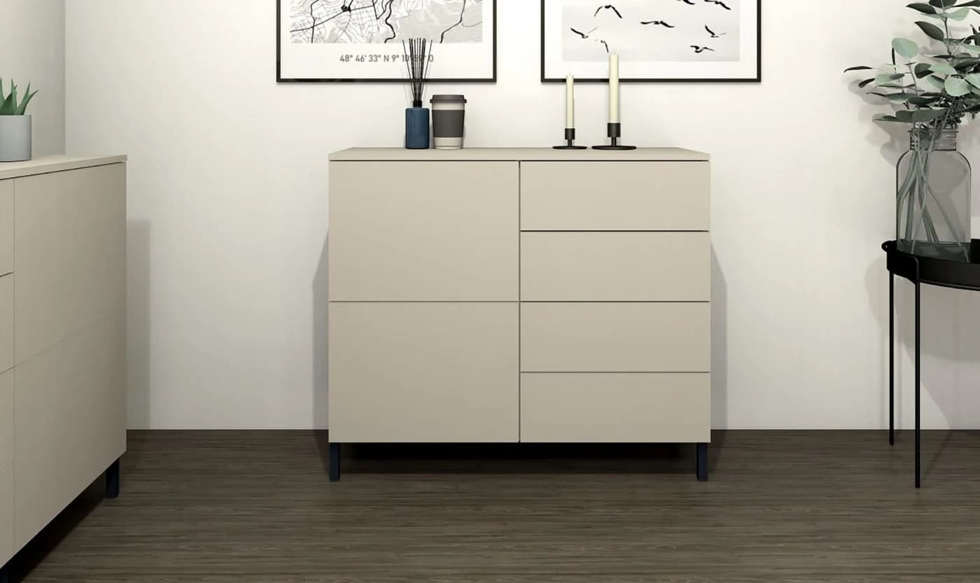 Kommode Haama Modern Grifflos Metallfüße 2 Türen Kaschmir - Bild 4