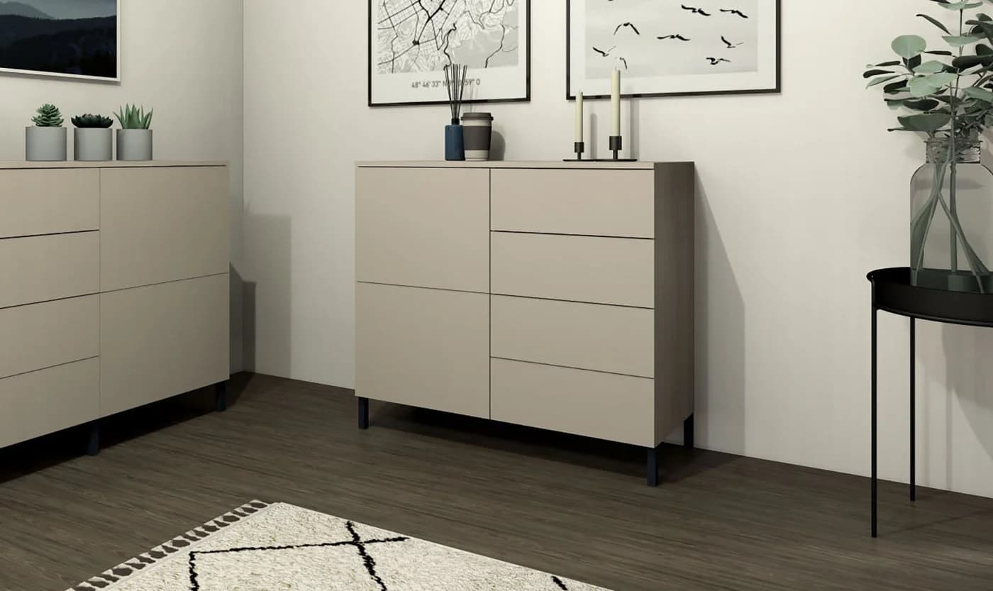 Kommode Haama Modern Grifflos Metallfüße 2 Türen Kaschmir - Bild 5