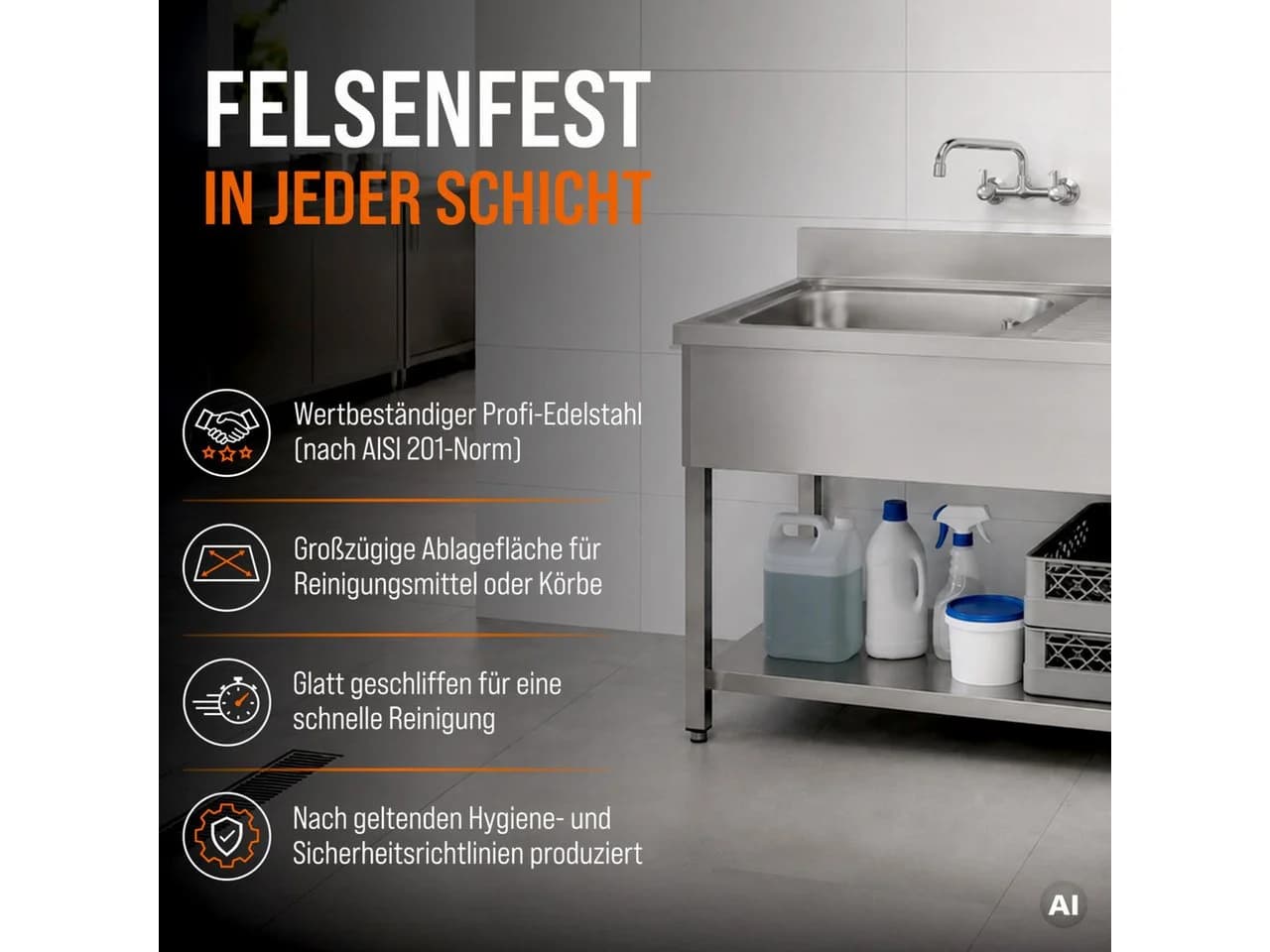 GastroHero Edelstahl Spültisch mit Becken und Grundboden - Bild 3