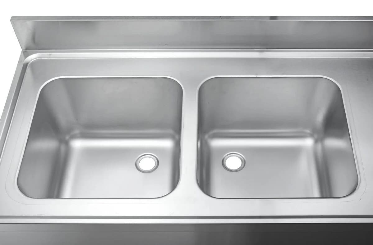 GastroHero Arbeitstisch Spülbecken Edelstahl 160 cm 2 Becken links Ablage - Bild 3