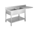 GastroHero Arbeitstisch Spülbecken Edelstahl 160 cm 2 Becken links Ablage Bild 5