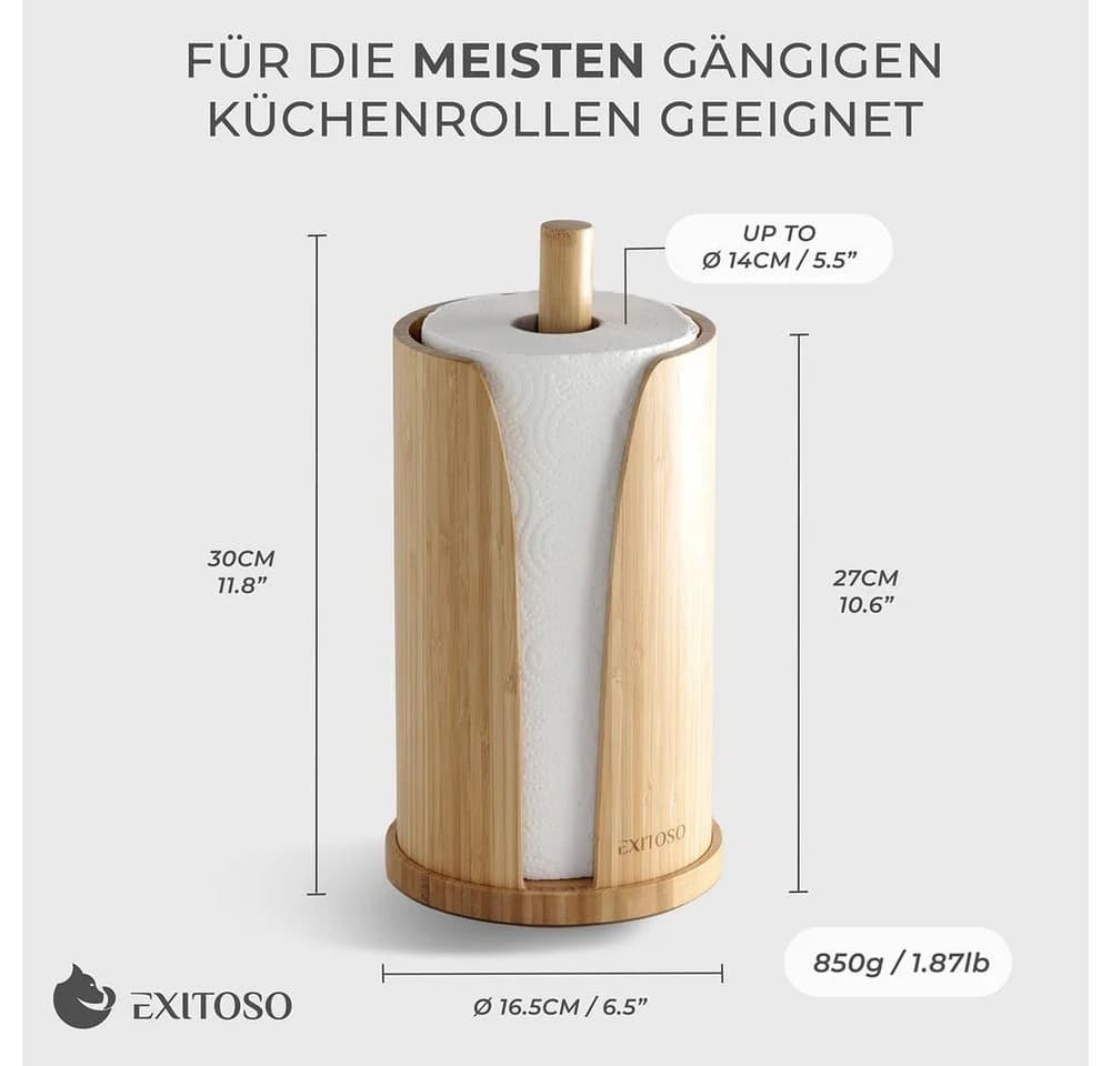 Exitoso Küchenrollenhalter Bambus Dunkelbraun Freistehend - Bild 3