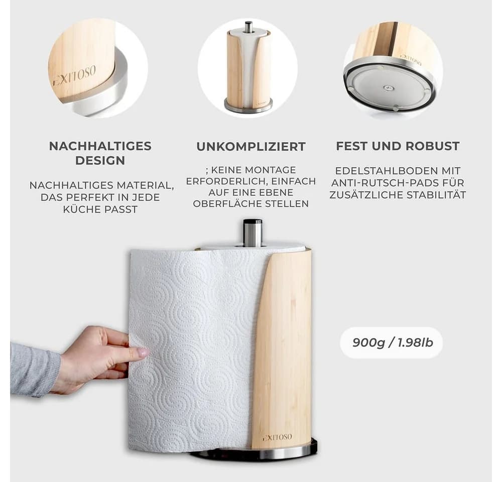 Exitoso Küchenrollenhalter Bambus Edelstahl - Bild 5