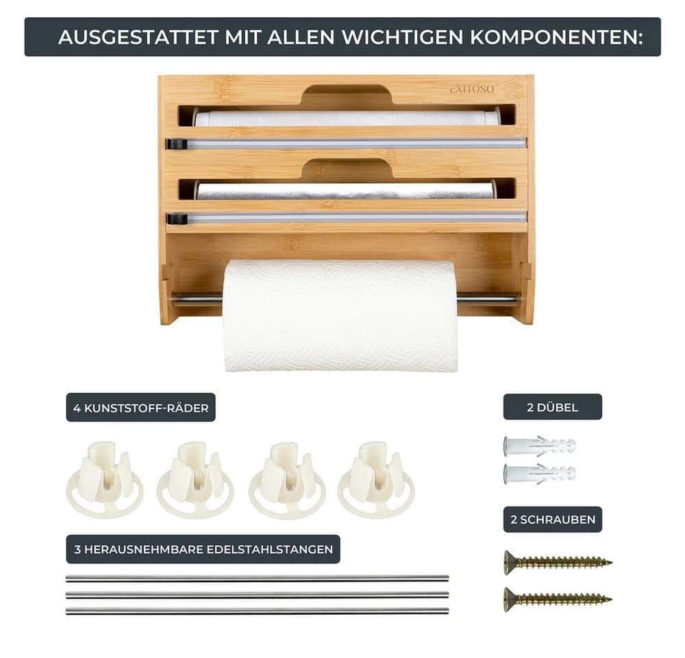 Exitoso Küchenrollenhalter Bambus 3-in-1 ohne Bohren - Bild 5