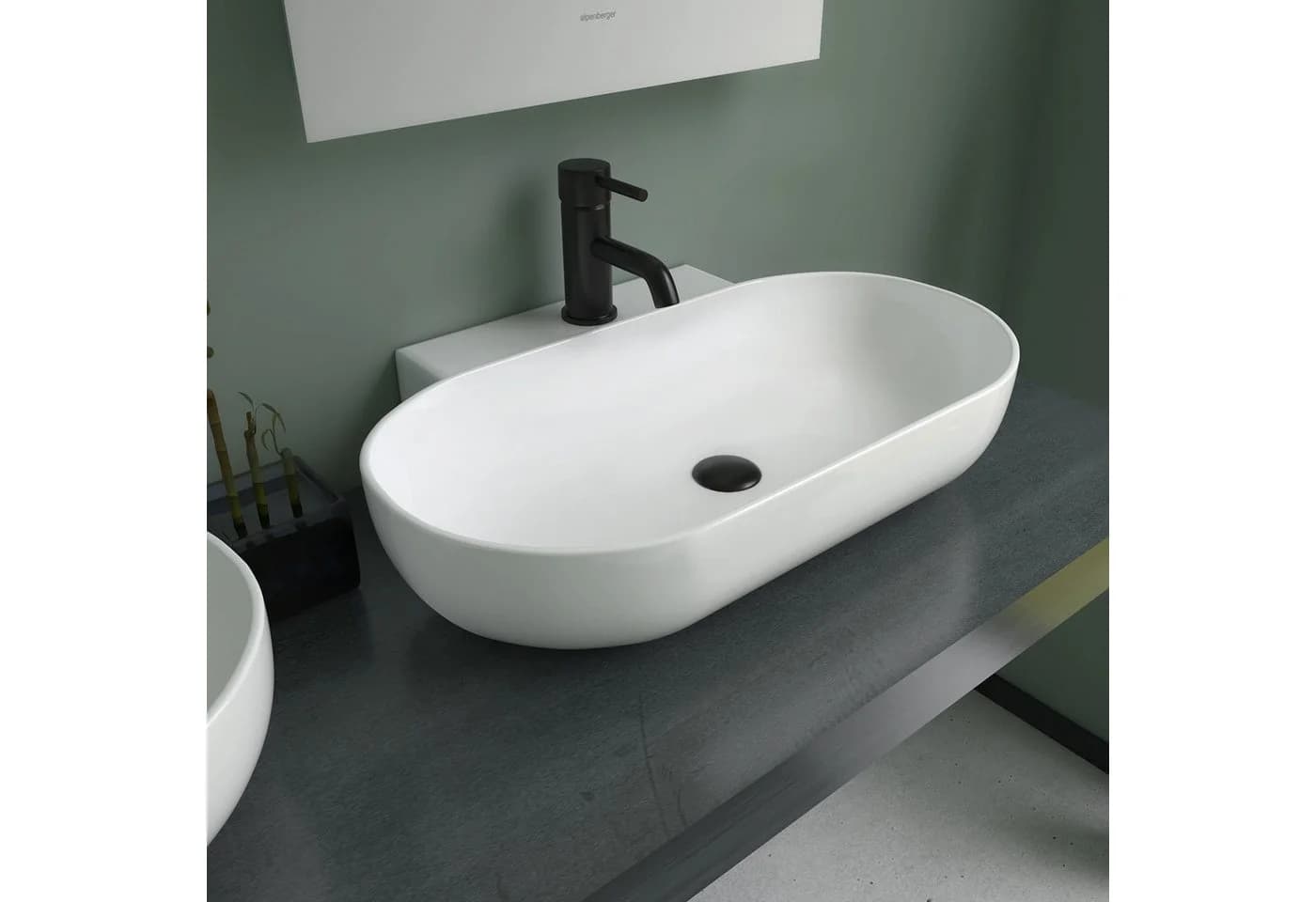 Alpenberger Ovaler Keramikwaschbecken Weiß Nano-Beschichtung Modern - Bild 2