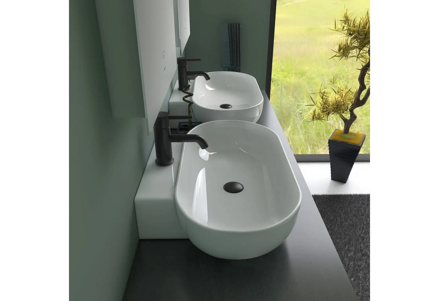 Alpenberger Ovaler Keramikwaschbecken Weiß Nano-Beschichtung Modern - Bild 3