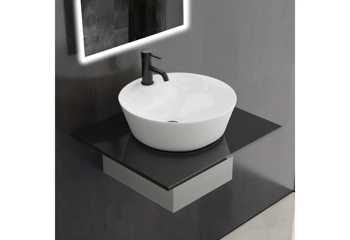 Alpenberger Aufsatzwaschbecken Set 4-tlg. Keramik Nano Schwarz/Weiss - Bild 2