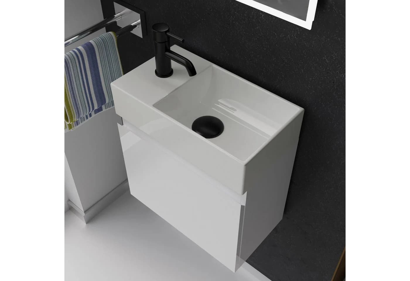 Alpenberger Badmöbel-Set 45 cm Weiß Keramik Aufsatzwaschbecken Hängeschrank - Bild 3