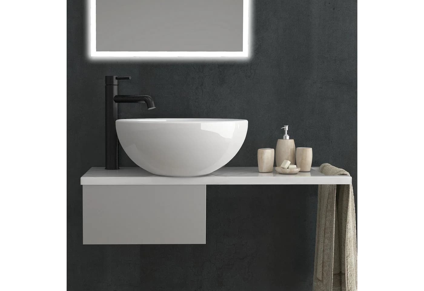 Alpenberger Aufsatzwaschbecken Rund - Keramik Waschbecken Klein Gäste WC Set mit Handtuchhalter