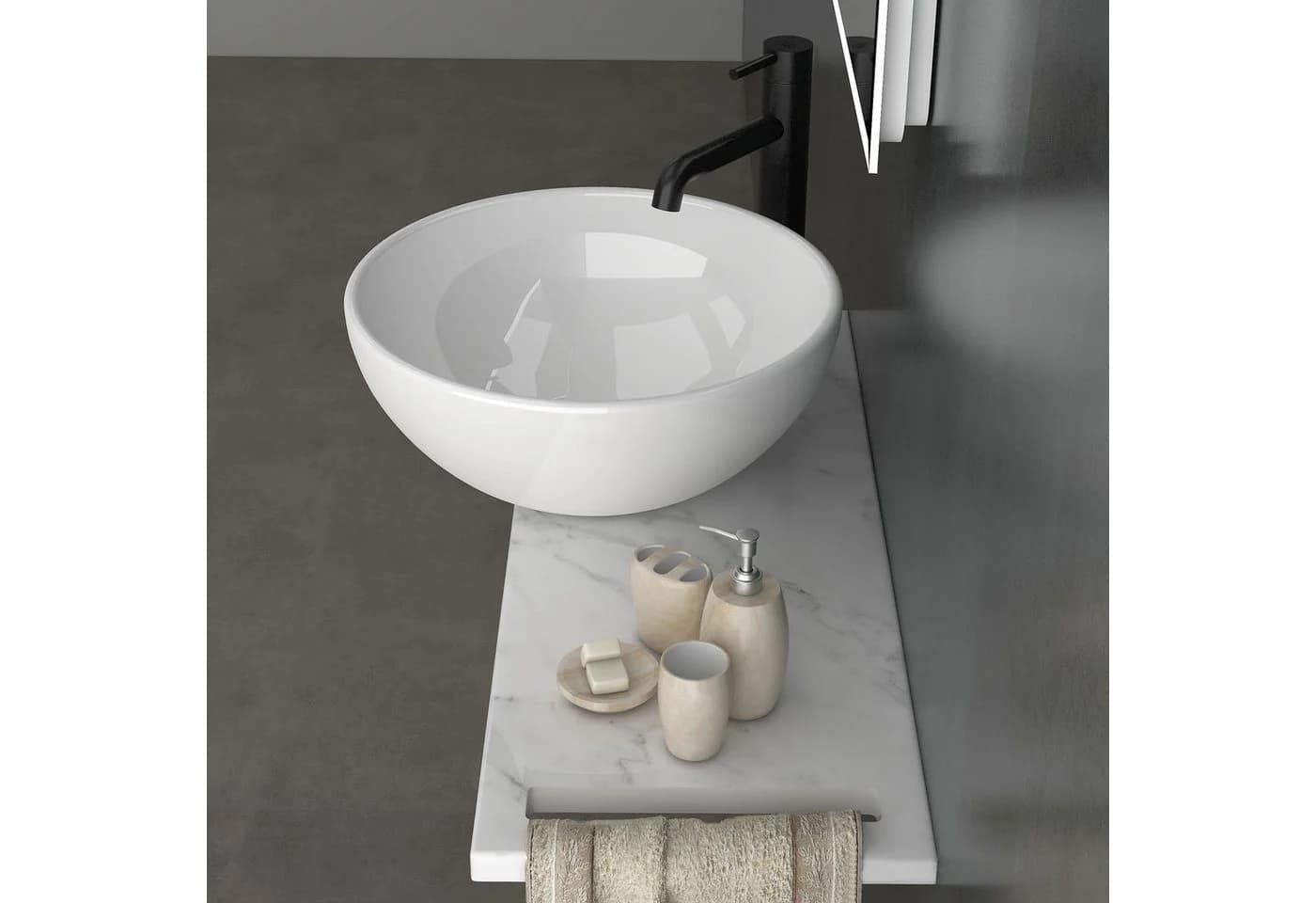 Alpenberger Aufsatzwaschbecken Rund - Keramik Waschbecken Klein Gäste WC Set mit Handtuchhalter - Bild 3
