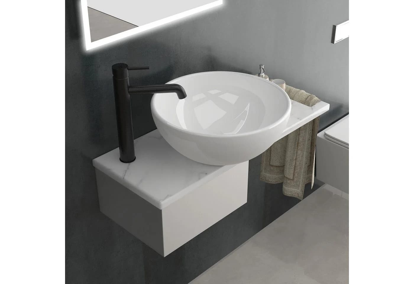Alpenberger Aufsatzwaschbecken Rund - Keramik Waschbecken Klein Gäste WC Set mit Handtuchhalter - Bild 4