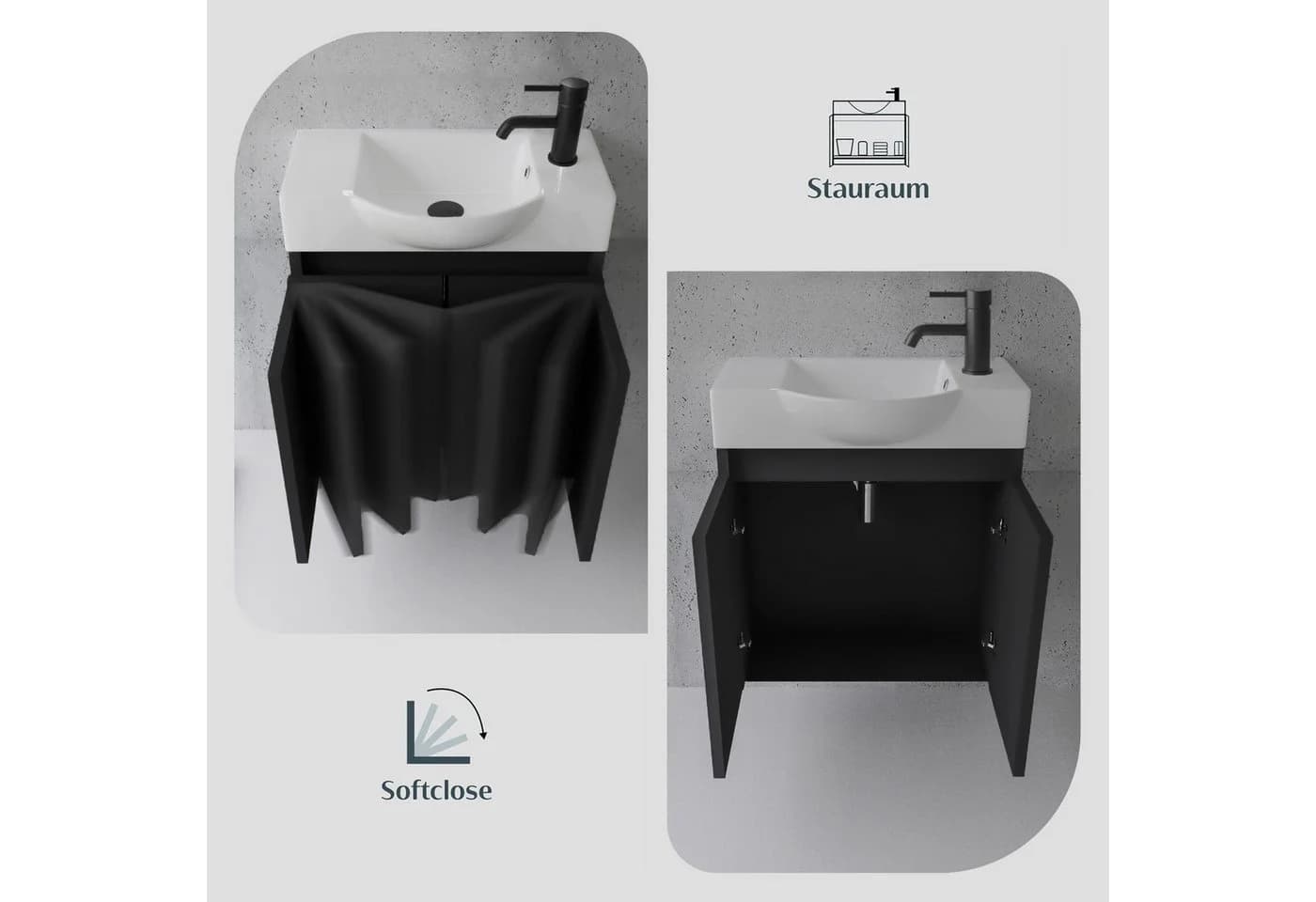 Alpenberger Badmöbel-Set 55 cm Schwarz Matt mit Softclose - Bild 4