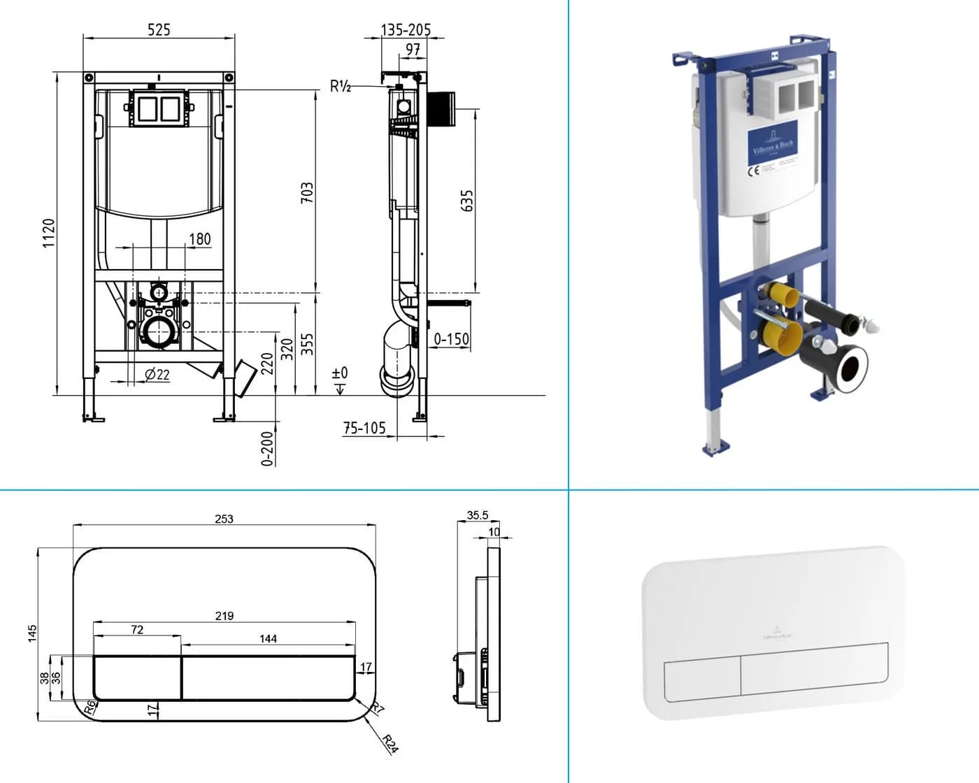 Alpenberger Vorwandelement WC Set Komplett mit Villeroy & Boch Betätigungsplatte