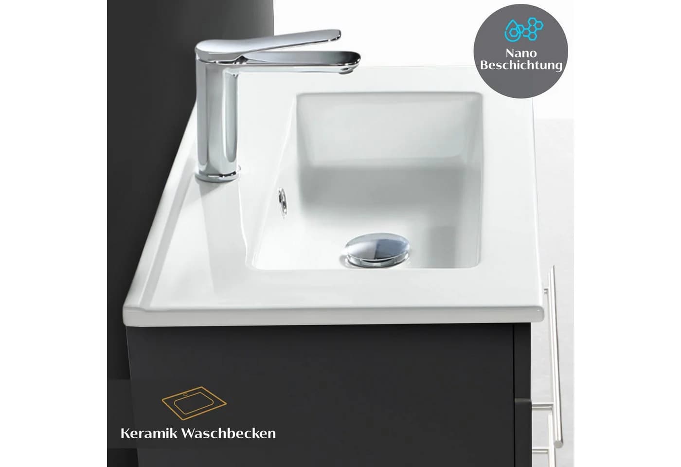 Alpenberger Badmöbel-Set Waschbecken mit Unterschrank Schwarz Matt 60 cm - Bild 3