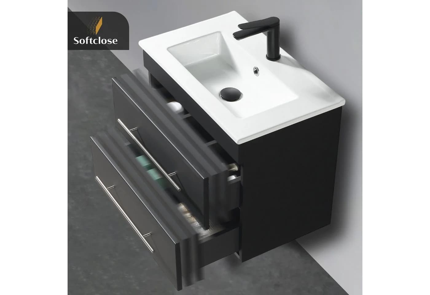 Alpenberger Badmöbel-Set Waschbecken mit Unterschrank Schwarz Matt 60 cm - Bild 5