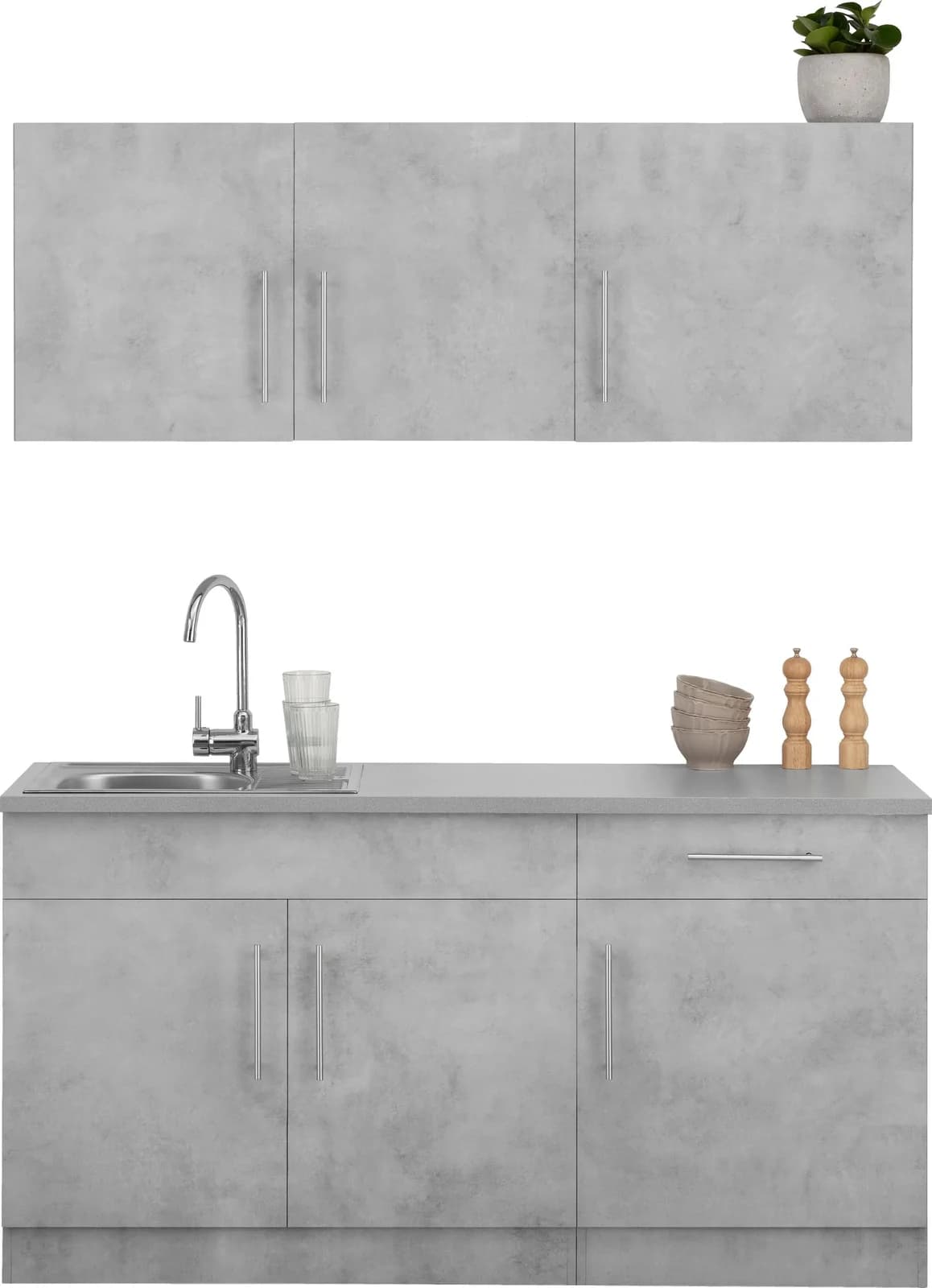 WIHO KÜCHEN Cali Pantryküche Grau 160cm Holzwerkstoff