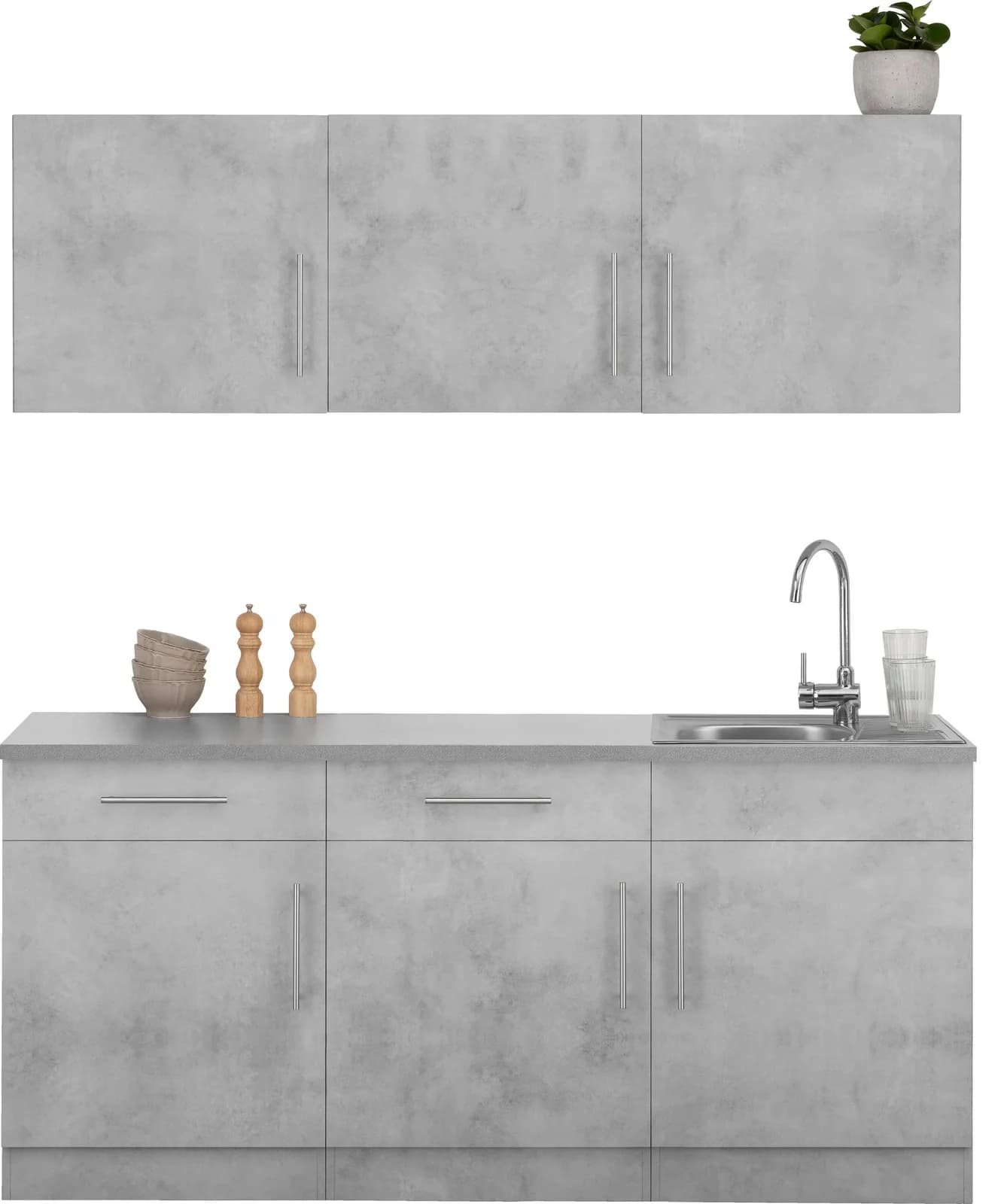 Wiho-Küchen Cali Küche Grau Betonfarben 180cm