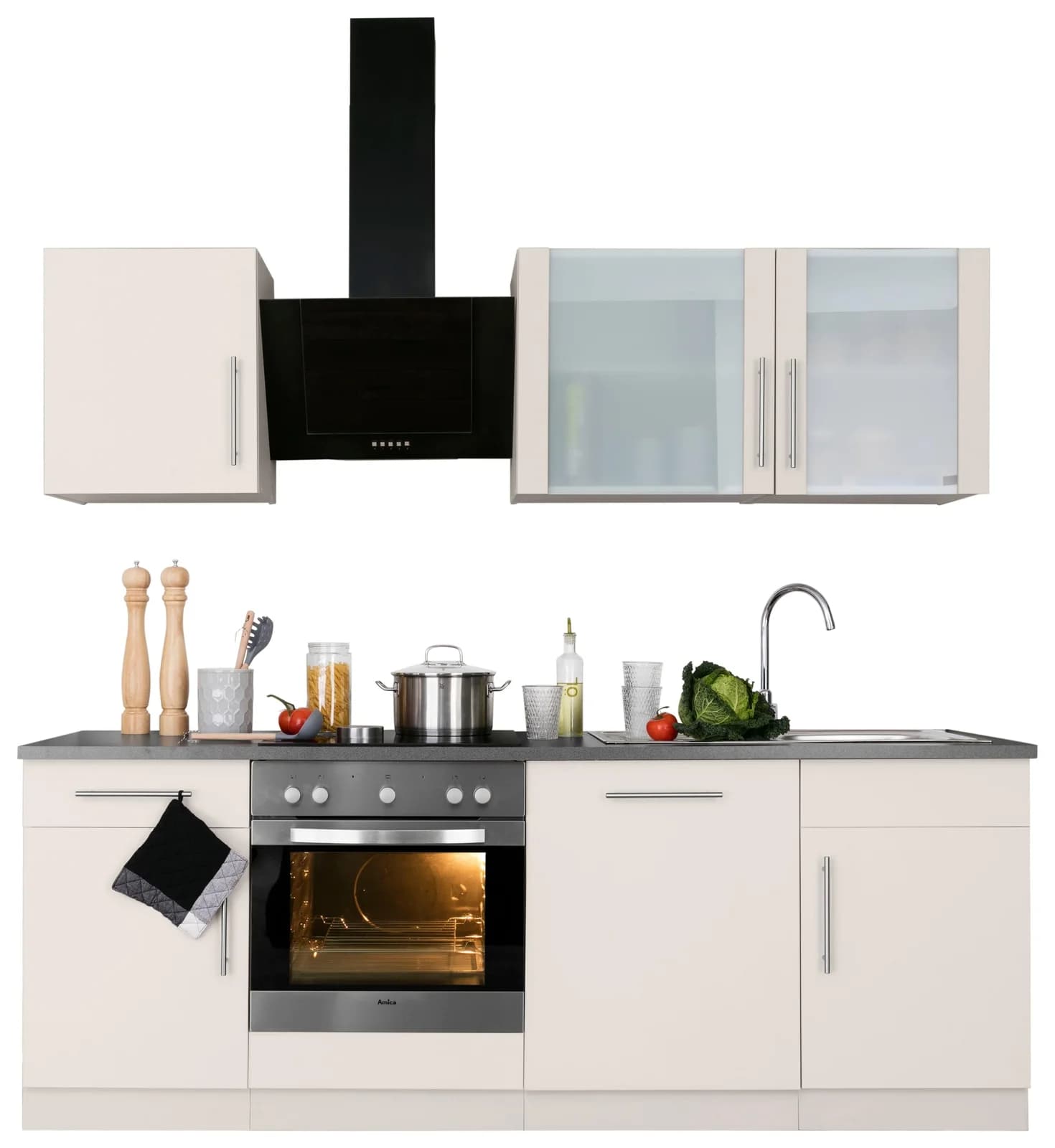 Wiho-Küchen Cali Küchenzeile 220 cm Beige Granit Arbeitsplatte