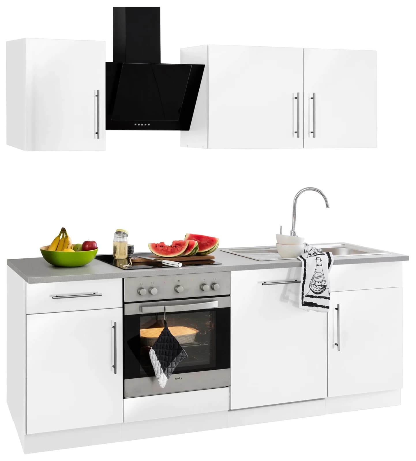 Wiho-Küchen Cali Küchenzeile Weiß Glanz Canvas Grau 220 cm