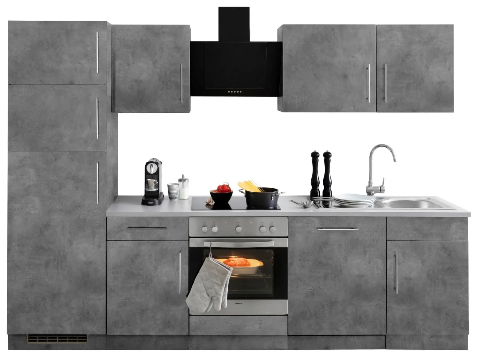 Wiho-Küchen Cali Küchenzeile 280 cm Betonfarben Canvas Grau