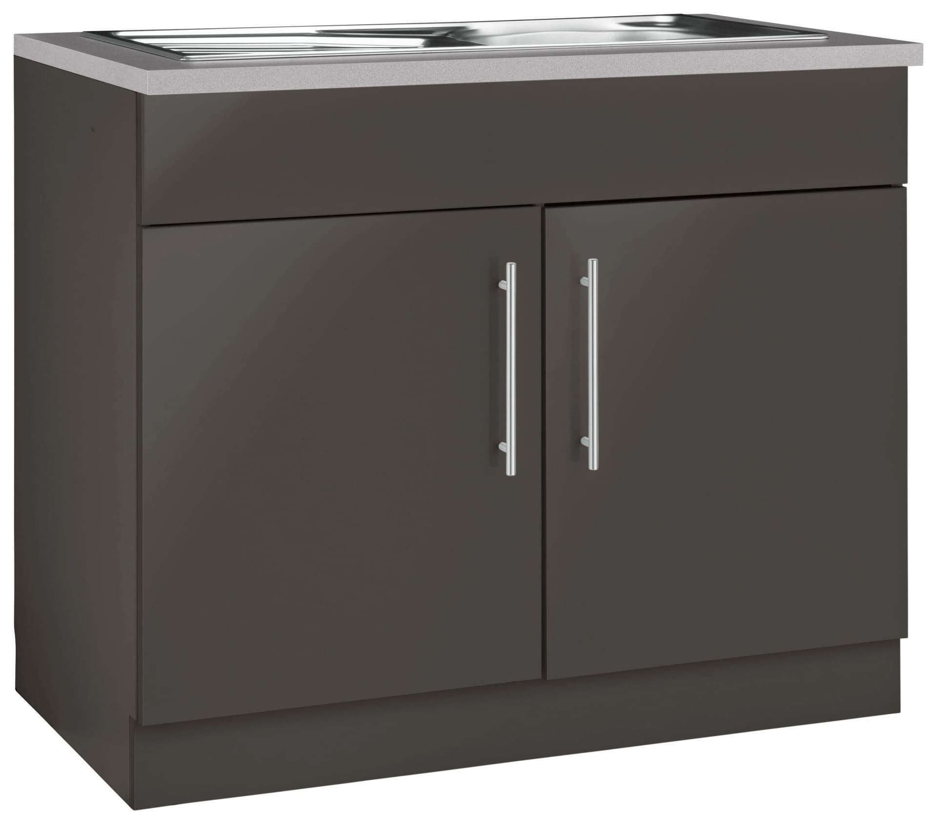 Wiho Küchen Spülenschrank Cali Anthrazit Glanz mit Spüle