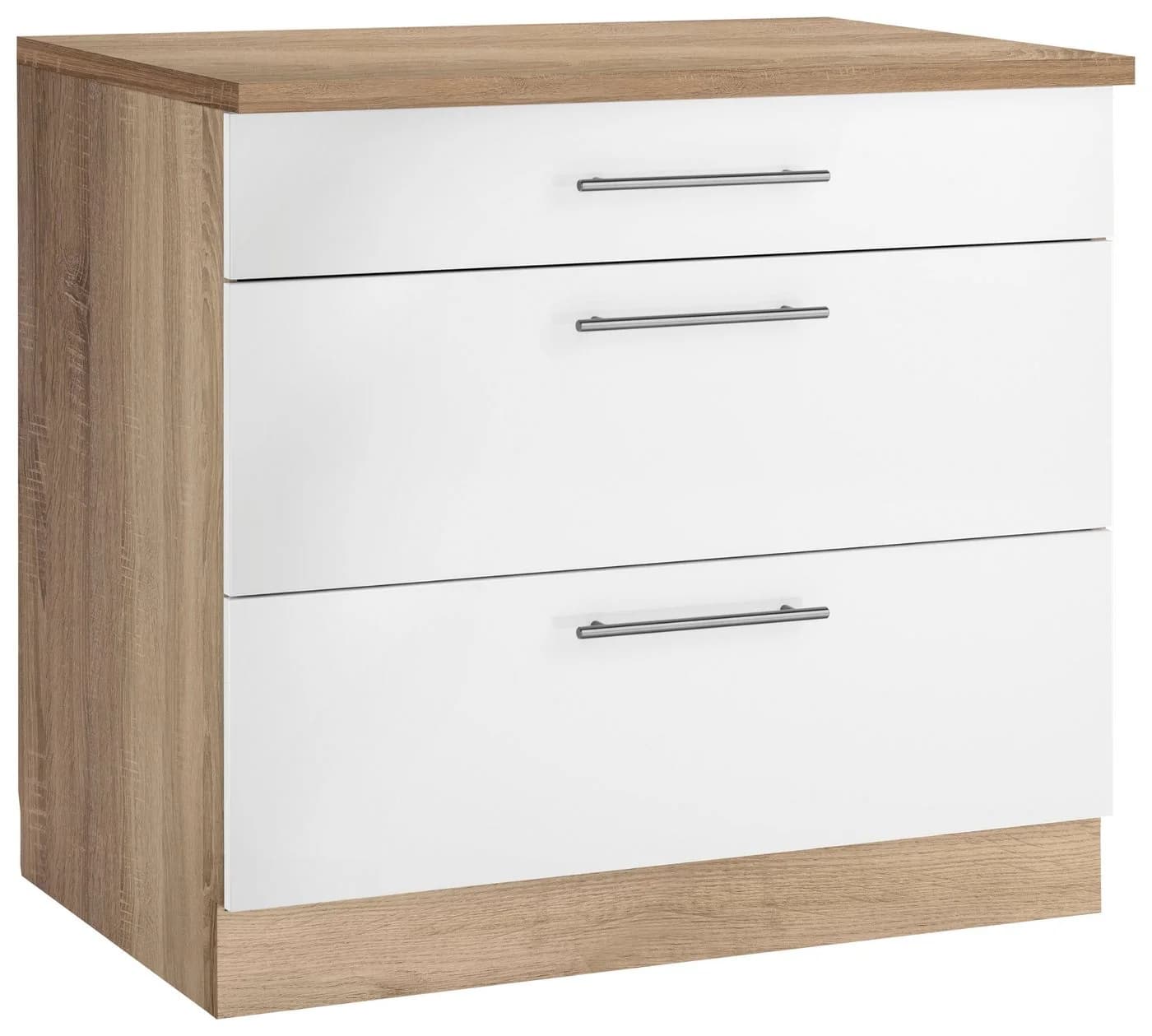 Wiho Küchen Unterschrank Cali Weiß Matt Eichefarben 90cm - Bild 3