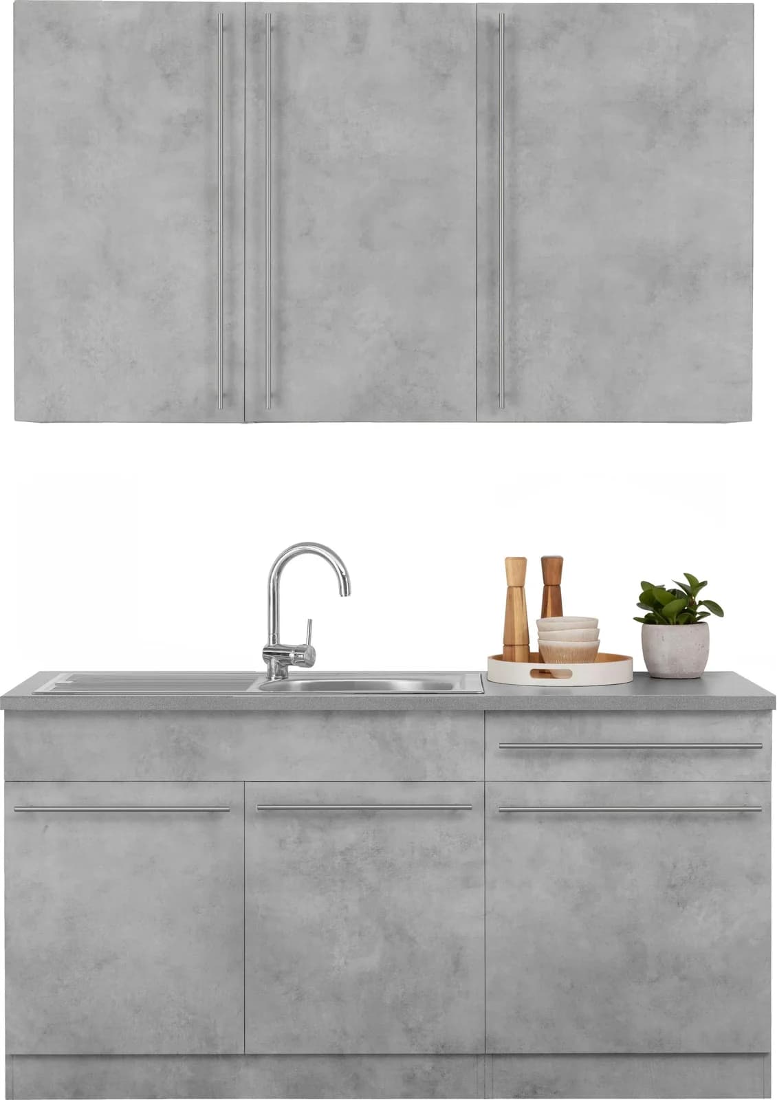 Wiho Küchen Chicago Pantryküche Grau Betonoptik 160cm