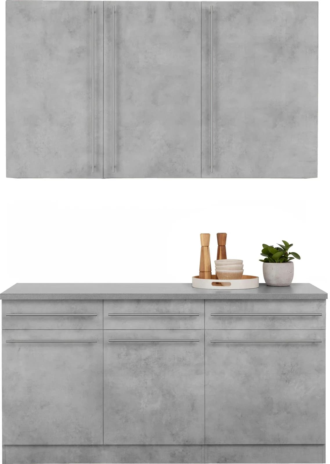 WIHO KÜCHEN Chicago Pantryküche Grau Betonoptik 160cm