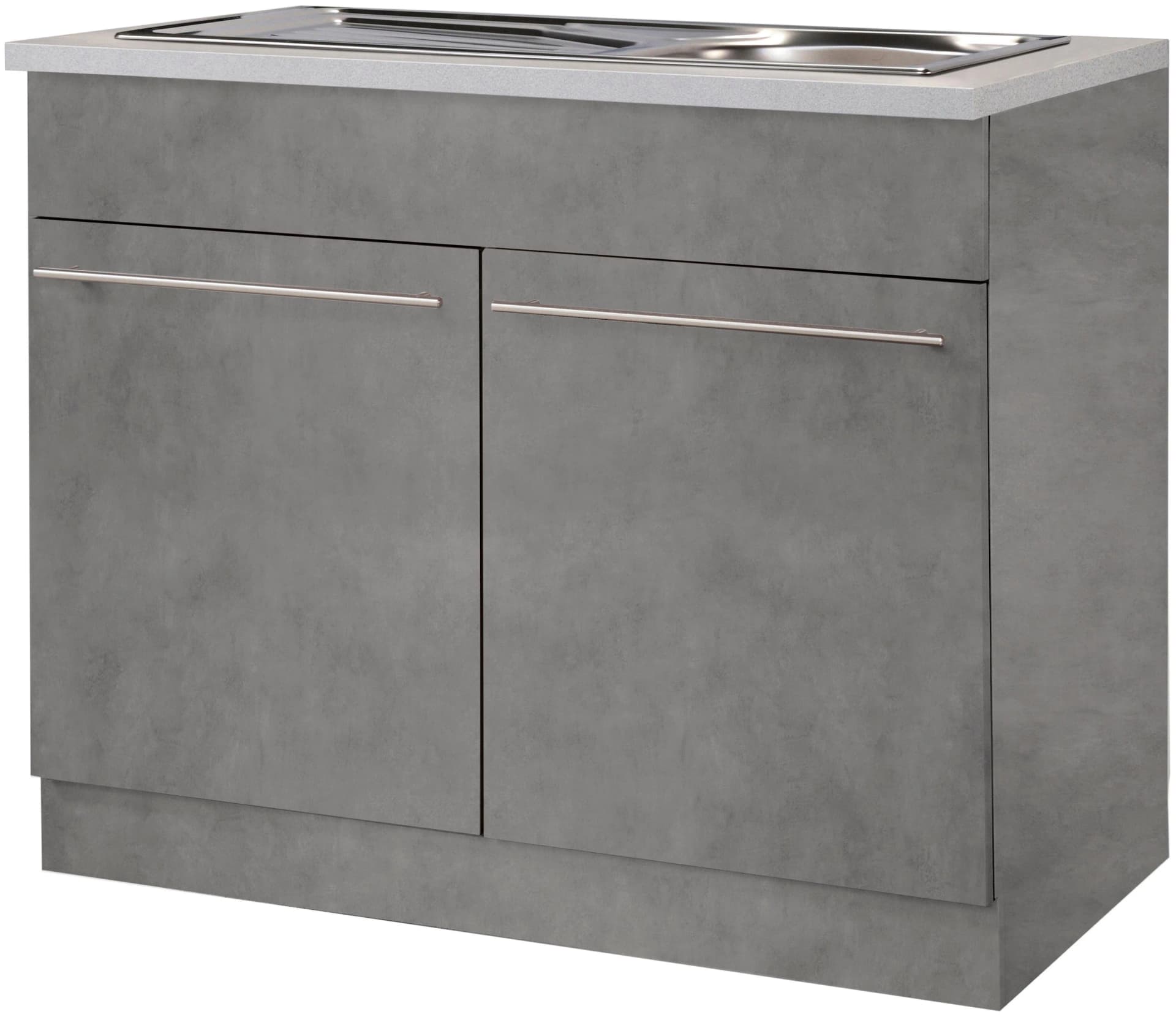 WIHO KÜCHEN Spülenschrank Chicago 100cm Grau mit Einbauspüle