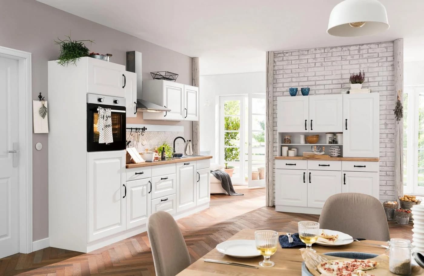 wiho Küchen Küchenzeile Erla Landhausstil mit Elektrogeräten