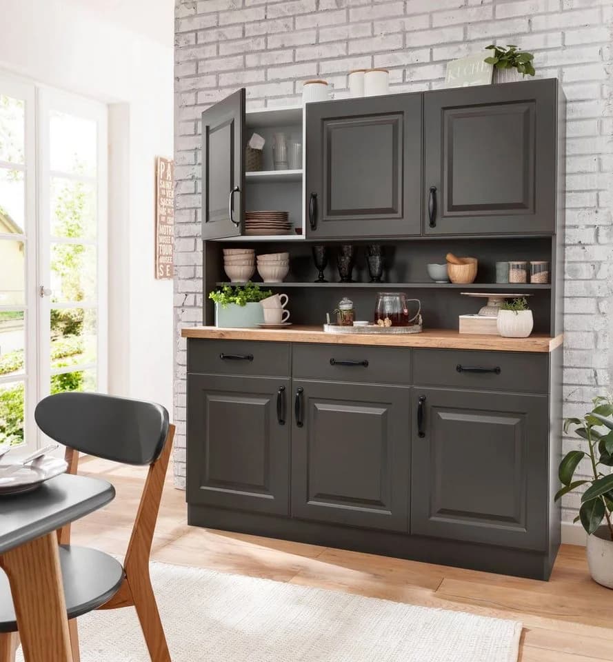 WIHO KÜCHEN Küchenbuffet Erla Anthrazit Kastelleiche 150cm