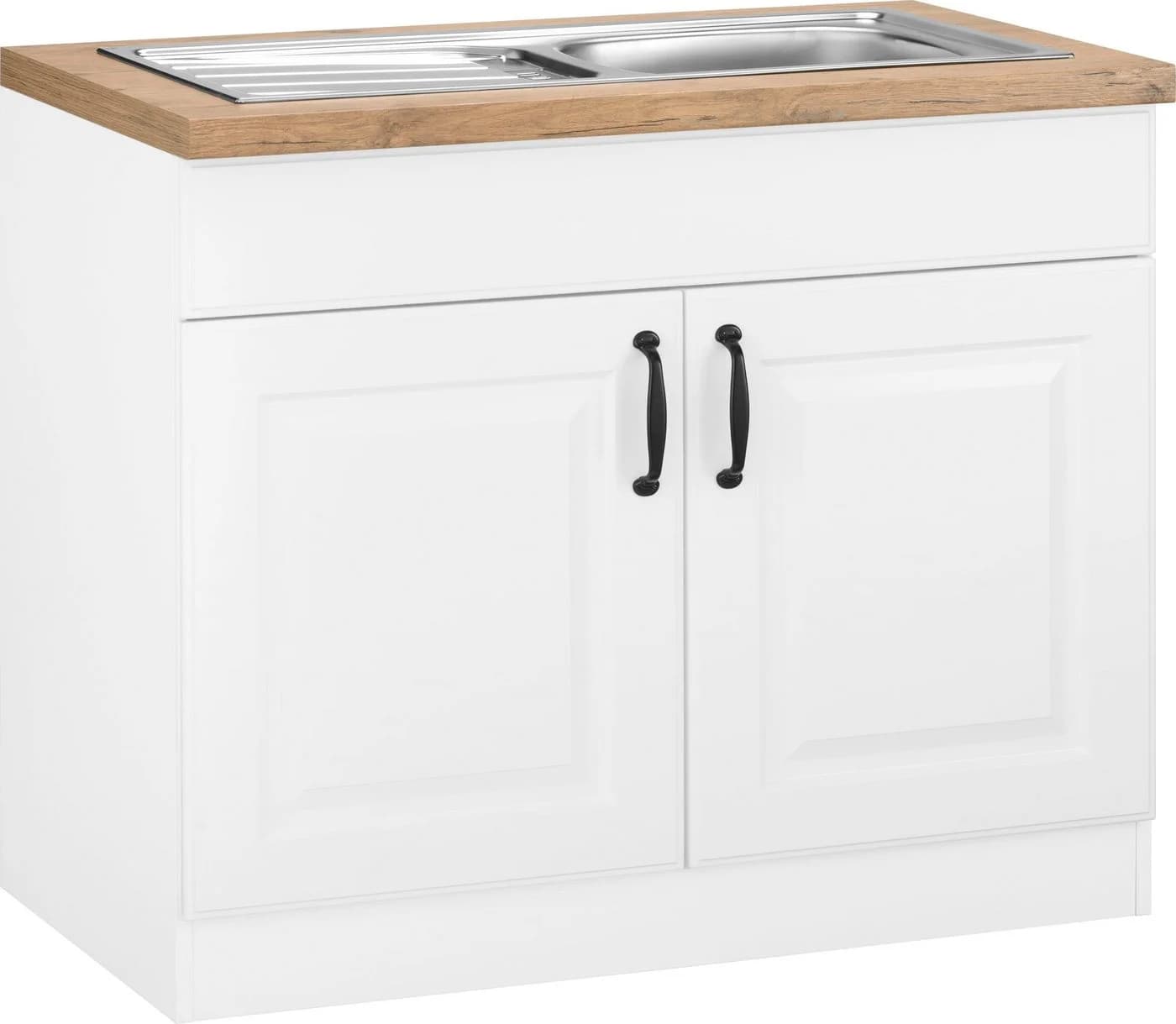 Wiho Küchen Spülenschrank Erla Weiß mit Kastelleiche Arbeitsplatte - Bild 2