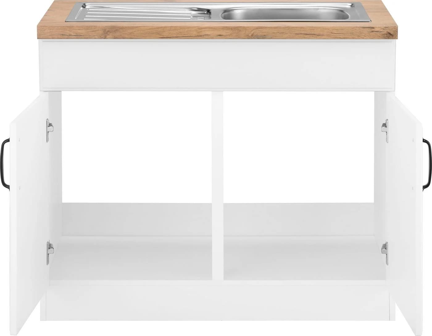 Wiho Küchen Spülenschrank Erla Weiß mit Kastelleiche Arbeitsplatte - Bild 3