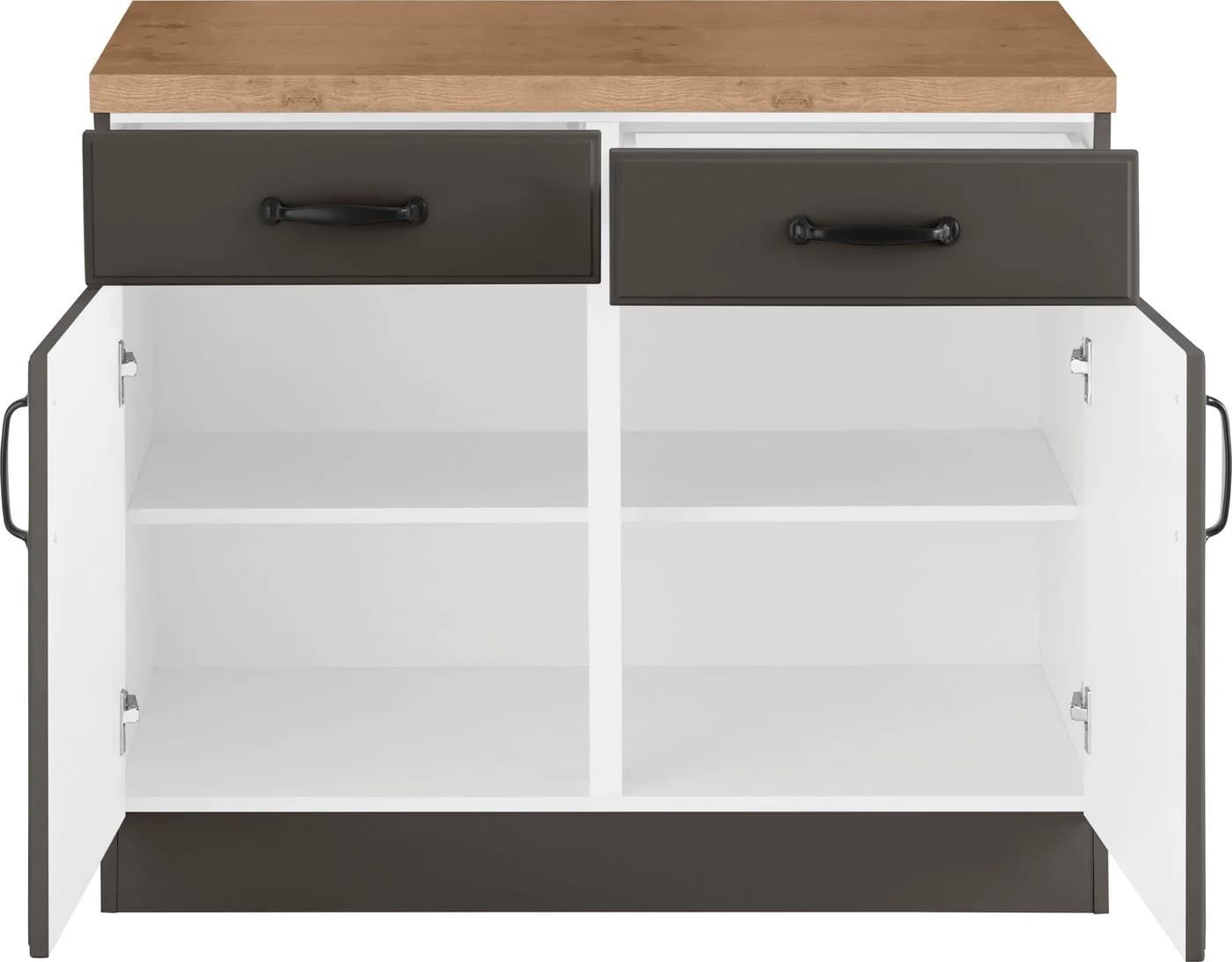 Wiho Küchen Unterschrank Erla Anthrazit mit Arbeitsplatte Kastelleiche - Bild 4