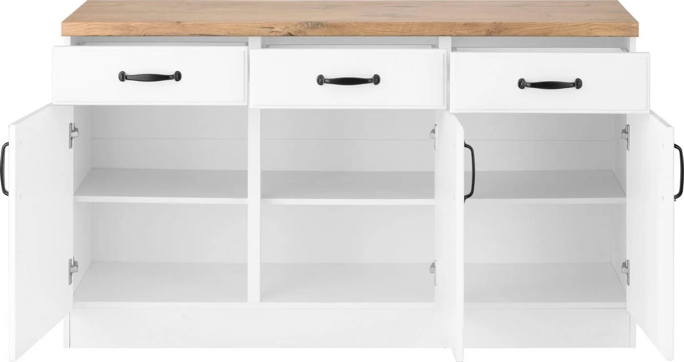 WIHO KÜCHEN Unterschrank Erla Weiß mit Kastelleiche Arbeitsplatte - Bild 4