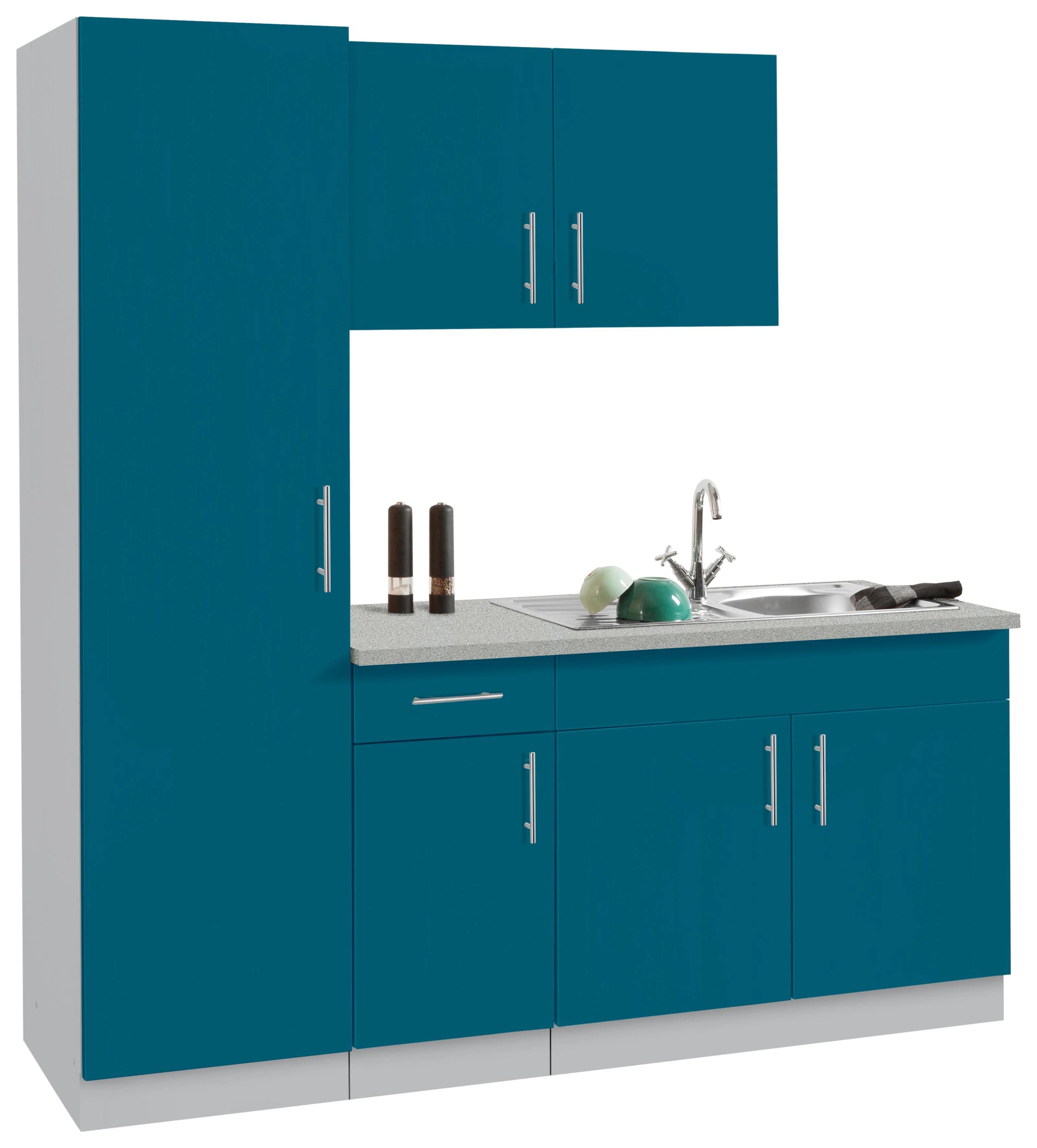 Wiho-Küchen Kiel Komplettküche Blau Grau 190cm